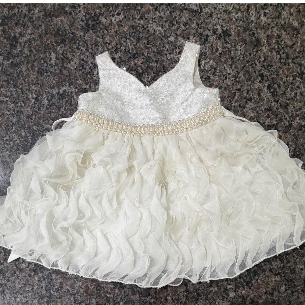 Couture Princess Baby Girl Ivory Ruffle Pearl Sequin Formal Dress 18M